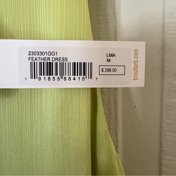 NWT Trina Turk FEATHER dress Lime Ruffle-Hem Mini Dress size medium - Picture 9 of 11